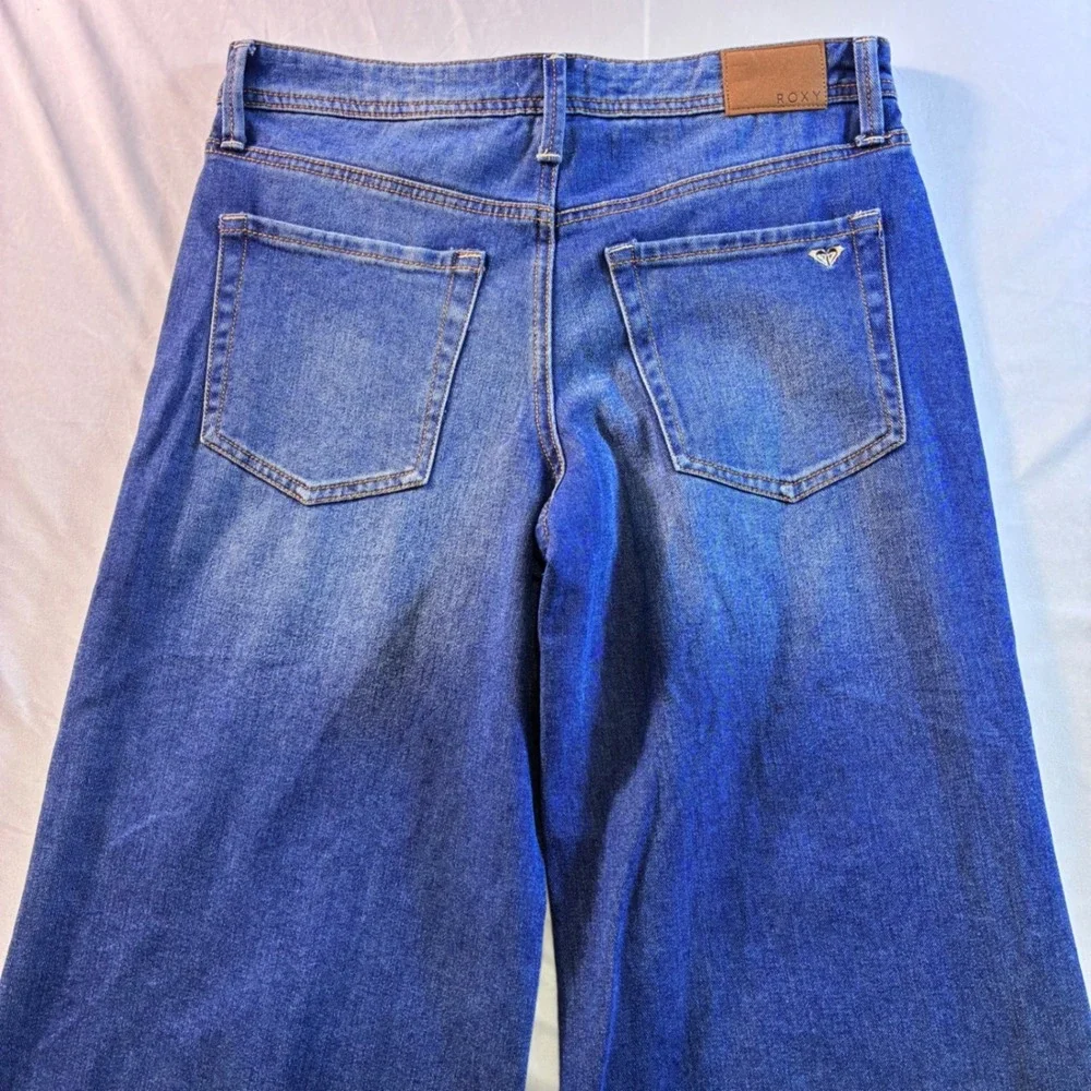 Roxy Women Wide Leg Jeans Medium Wash Raw Hem High Rise Denim Size 5 NWT